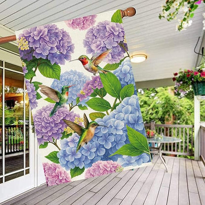 Baccessor Spring Summer Hydrangea House Flag 28 x 40 Inch Double Sided Burlap Flower Green Leaf Farmhouse Large Yard Flag Summer Holiday Seasonal Outdoor Outside Decoration