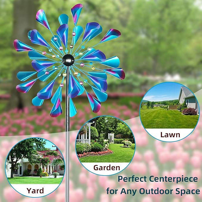 Decoroca Wind Spinner Choice for Families - 72in Large Outdoor Metal Wind Spinners - Pretty Outdoor Decor Birthday Loves - 21" W x 72" H (Double Blades)