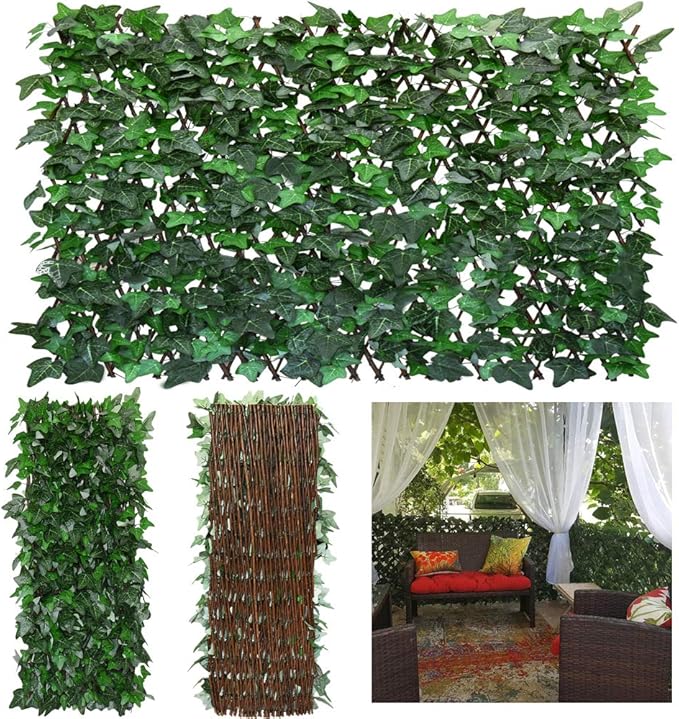 Expandable Fence Privacy Screen for Balcony Patio Outdoor,Decorative Faux Ivy Fencing Panel,Artificial Hedges (Single Sided Leaves)