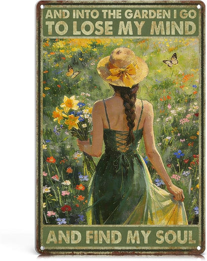 Garden Signs Funny Garden Decor for Outside - Gardening Gifts for Women Gardeners Plant Lovers - And Into the Garden I Go Metal Signs Vintage 12x8 Inch
