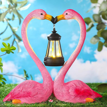 Reallnaive Outdoor Solar Lawn Flamingo Lights for Mom Waterproof Garden Kissing Flamingo Heart Decoration with LED Decoration for Summer Party Favors Gifts Yard Patio Lawn Courtyard Centerpiece Decor