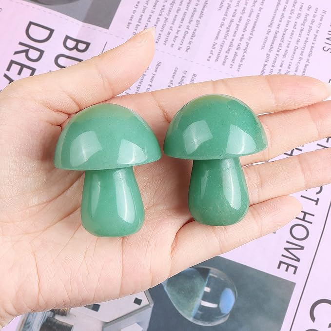 Mini Mushrooms Crystal Mushroom Sculpture Decor Mini Mushroom Gifts Cute Home Decor Living Room Decorations Fairy Garden Accessories 2Pcs 1.7" Green Aventurine