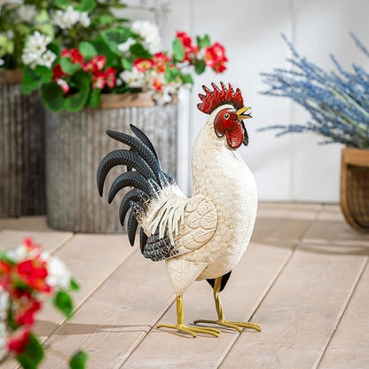 Evergreen Garden 14" Light Rooster Metal Animal Statues, Garden Decor Metal Yard Art for Lawn Backyard Party Wedding Decoration