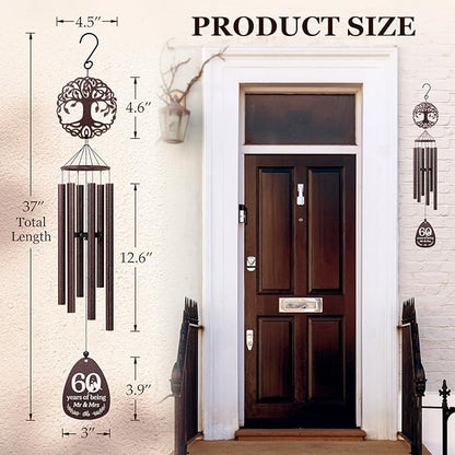 SteadStyle 60th Anniversary Wind Chime, Happy 60th Jubilee Gifts for Parents, Husband, Wife, Couples, Friends - Diamond Anniversary Keepsake Tree of Life Wind Chime Large Size 37 in Garden Patio Decor