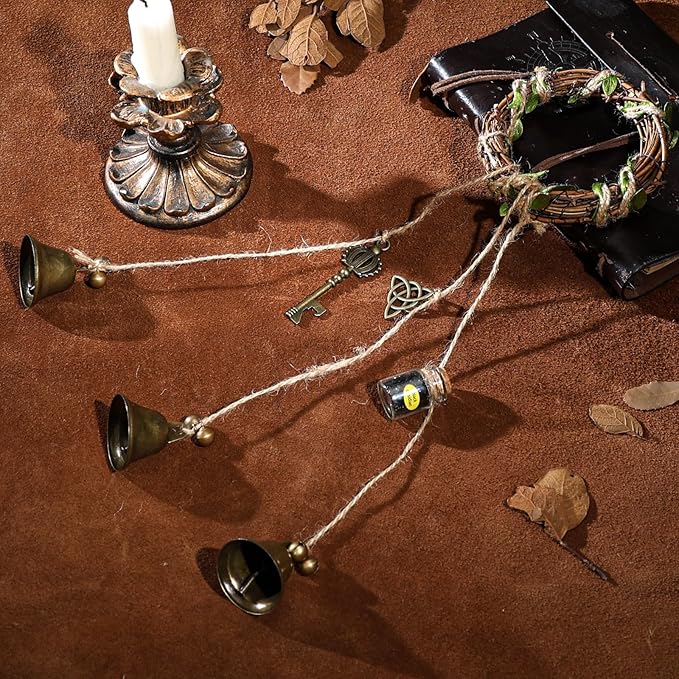 RENEMEGO 4 Set Bells for Door - DIY Witchcraft Supplies Kit Hanging Wind Chimes for Door Knob Wiccan Stuff Samhain Home Decor for House Bedroom Garden Wall Witch