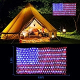 Decute American LED Flag Net Lights - 420 LED 4th of July Decorations Outdoor Lighted Flag String Lights of The United States for Memorial Day Yard Garden Festival Holiday Party