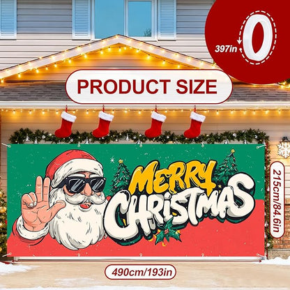 7 x 16 ft Christmas Garage Door Decorations Merry Christmas decorations Xmas Garage Door Cover, Happy New Year Hanging Banner for Home,Outdoor,Indoor,Party