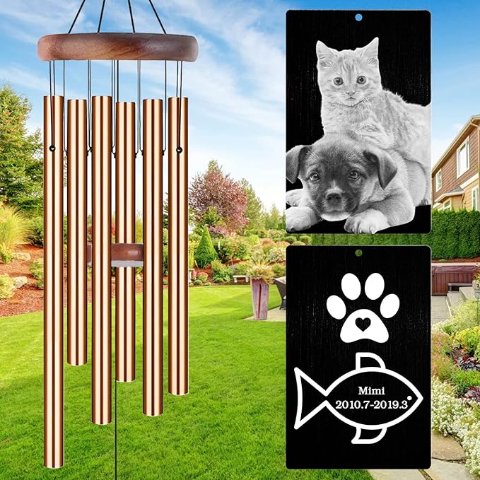 Personalized Wind Chimes Memorial Engraved Gift,Custom Sympathy Wind Chime for Loss of Loved One,Customized Mother Father Dog Pet Family Remembrance Bereavement Gifts