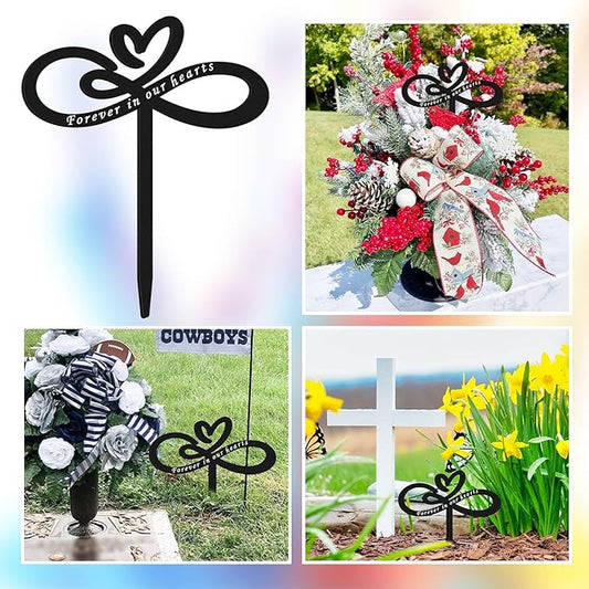 Forever in Our Hearts Memorial Stake – Metal Grave Marker for Cemetery, Remembrance Stake Decor for Garden Yard Grave Site Outdoor