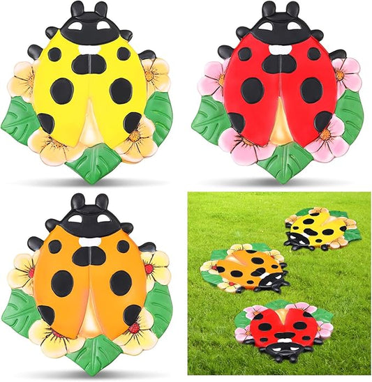 Yalikop 3 Pcs Ladybug Stepping Stones Resin 7-10inch Decorative Stepping Stone Ladybug Outdoor Garden Decorations for Garden Patio Walkway Sculpture Yard Art