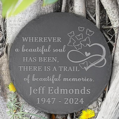 Memorial Garden Stone - Personalized Bereavement Gift for Loss of Loved One - A Beautiful Soul - Round