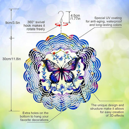 Wind Spinners Outdoor Butterfly，3D Wind Spinner Birthday Gifts for Women Mom Wife Grandma,12 inch Hanging Wind Sculptures Wind Spinner for Yard and Garden