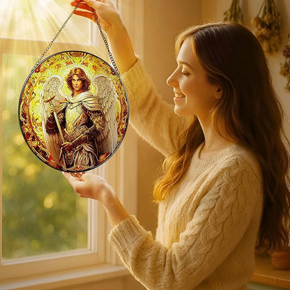 8-Inch Archangel Stained Glass Suncatcher Ornament, Stained Glass Window Hanging & Decor, Religious Ornament, Religious Holiday Decor — Christian Gifts, Religious Gifts, Gift for Christmas