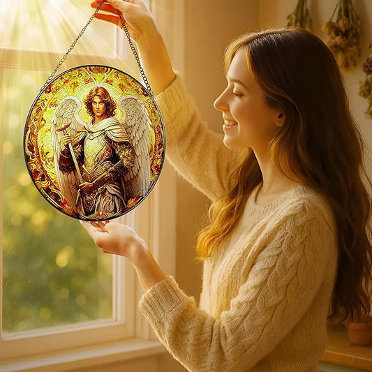 8-Inch Archangel Stained Glass Suncatcher Ornament, Stained Glass Window Hanging & Decor, Religious Ornament, Religious Holiday Decor — Christian Gifts, Religious Gifts, Gift for Christmas
