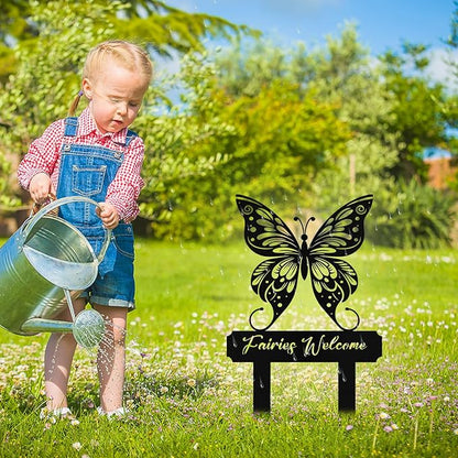Personalized Metal Butterfly Garden Signs with Stake, Custom Garden Signs for Outside Waterproof, Customized Name Sign Yard Lawn Gardens Decor Gardening Gifts for Moms Grandmas Gardeners