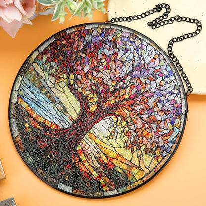 Stained Glass Window Hanging, 8 Inch Tree of Life Stained Glass Suncatchers for Indoor Windows Wall Kitchen Home Room Decor Ornaments Gifts for Women Mom Grandma Birthday Mother's Day