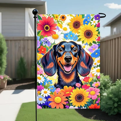 BlissYard Spring Garden Flag 12x18 Double Sided Dachshund Sunflower Seasonal Small Flags For Outside Outdoor Decor Yard Farmhouse Holiday Spring Summer Decorations Yard Flags