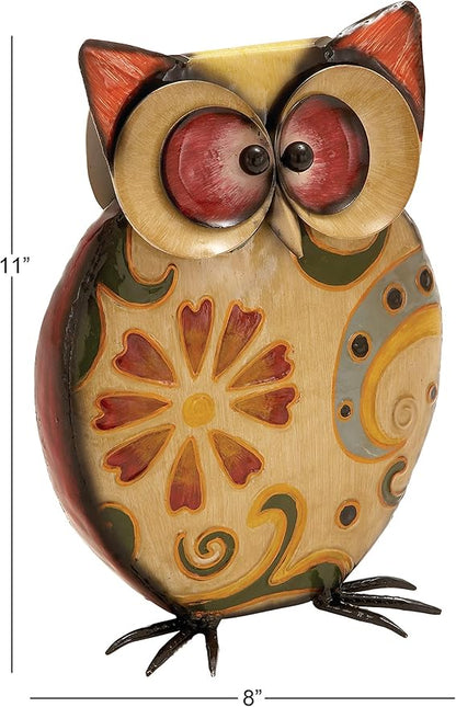 Deco 79 Metal Owl Decorative Garden Sculpture Indoor Outdoor Garden Statue with Floral Pattern, Outdoor Sculpture 8" x 4" x 11", Yellow