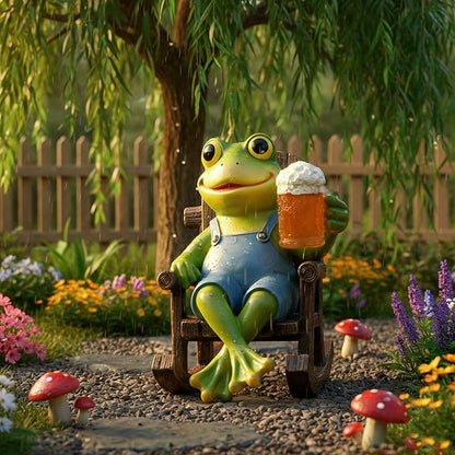 Flytime Frog Garden Decor, Outdoor Garden Statue,Frog on Rocking Chair,Suitable for Indoor and Outdoor Patios, Gardens, Flowers, and Lawns, A Whimsical Decoration(Beer)
