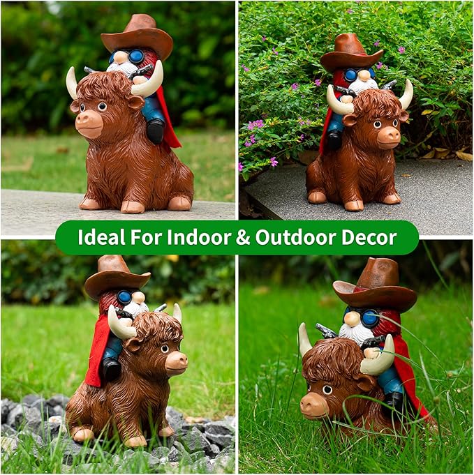 mopha Garden Gnomes Statues Decor - Highland Cowboy Outdoor Decorations,Gifts for Women Mom,Outside Christmas Decorations for Yard Patio Lawn Front Porch