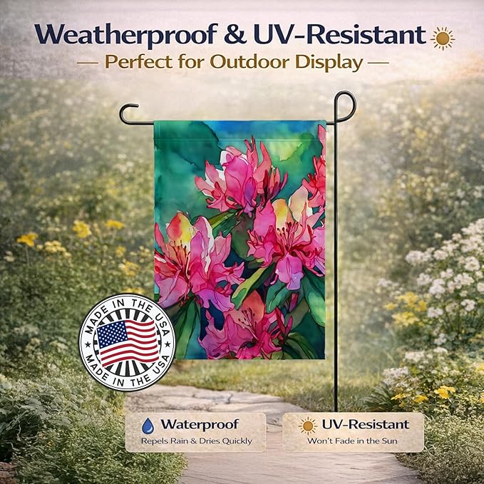 Caroline's Treasures West Virginia Rhododendrons in Watercolor Garden Flag Mailbox Flag Decorative Yard Flag Banner Outside Patio Artwork Yard Flower Beds, Garden Size, Multicolor