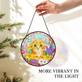 Orange Cat Suncatcher Stained Glass Window Hanging Decor Ornaments, Orange Tabby Cat Owner Memorial Sun Catchers Wall Art Gifts for Women, Floral Flower Garden Stained Glass Decor, 7.9x7.9In
