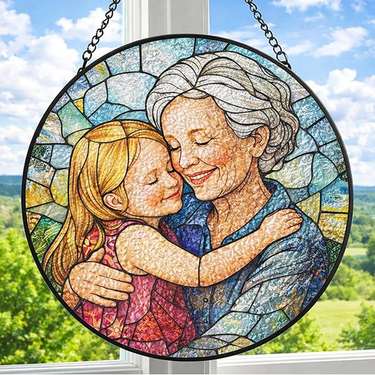 Personalized Grandma Stained Glass Sun Catcher, Custom Photo Window Hanging, Personalized Stained Glass, Gift for Grandma, Grandparents, Christmas, Birthday, Keepsake, Christmas Ornament, P5