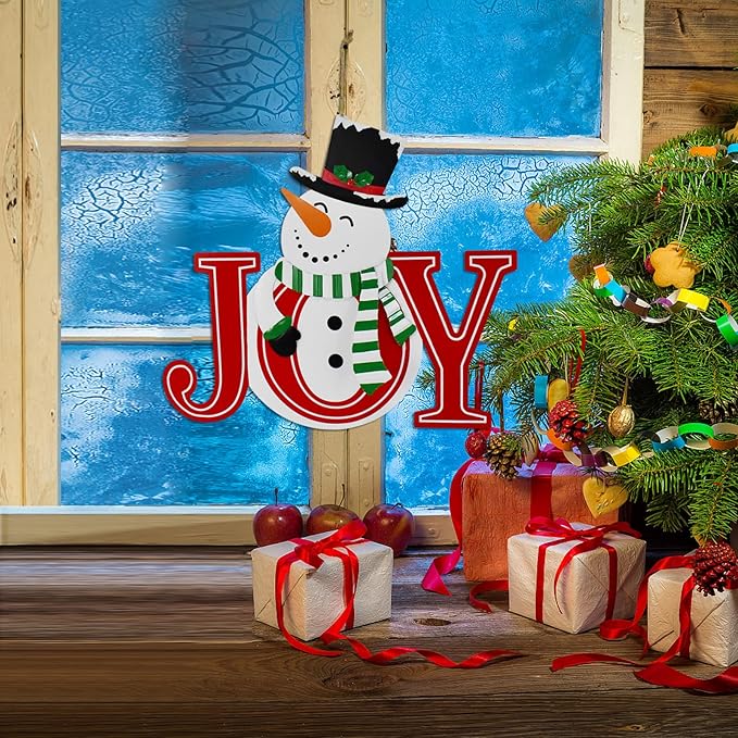 Morning View Christmas Snowman Joy Yard Stakes Sign Metal Joy Garden Stake Decorations Outdoor Lawn Ornaments Xmas Yard Stake Holiday Winter Wall Decor for Patio Pathway Outside Red 25.2 Inches Tall