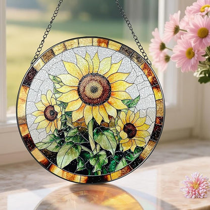 Sunflower Stained Glass Suncatcher, Stained Glass Window Hanging, 8 Inch Sunflower Suncatcher, Sunflower Glass Window Decor, Christmas, Mother's Day, Birthday, Gifts for Mom, Grandma Gift