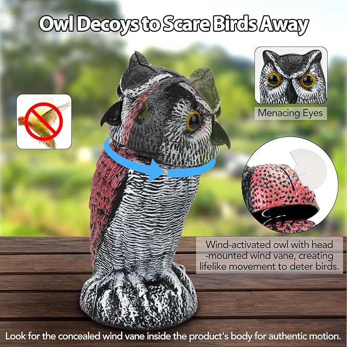 3-Pack Owl for Bird Deterrent - Weatherproof Bird Repellent Devices for Outdoor Use - Plastic Owls to Scare Birds Away and Control Garden Pests