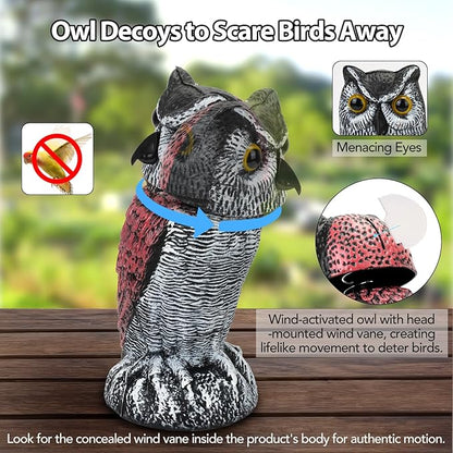 3-Pack Owl for Bird Deterrent - Weatherproof Bird Repellent Devices for Outdoor Use - Plastic Owls to Scare Birds Away and Control Garden Pests