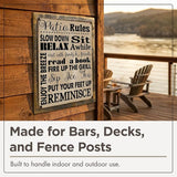 Homebody Accents Patio Rules Sign - Rustic Steel Porch Wall Decor, Outdoor Sign for Back Patio, Deck and Screened Porch, Positive Thinking Home Gift, Made in USA - 13"x17" Framed