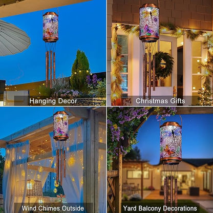 Dragonfly Solar Lights Wind Chimes for Outside, Garden Gifts for Mom Dad Solar Outdoor Lantern Metal Hanging Lights for Garden, Patio, Yard Decor, Mothers Day Birthday Gifts for Women (1Pack)