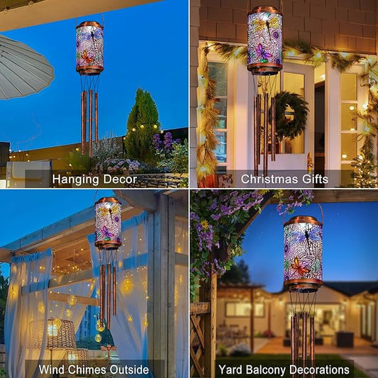 Hummingbird Solar Wind Chimes for Outside, Garden Gifts for Women,Solar Lantern Outdoor Waterproof Lights for Balcony, Porch, Backyard, Birthday Gifts for Mom Grandma Wife (1Pack)