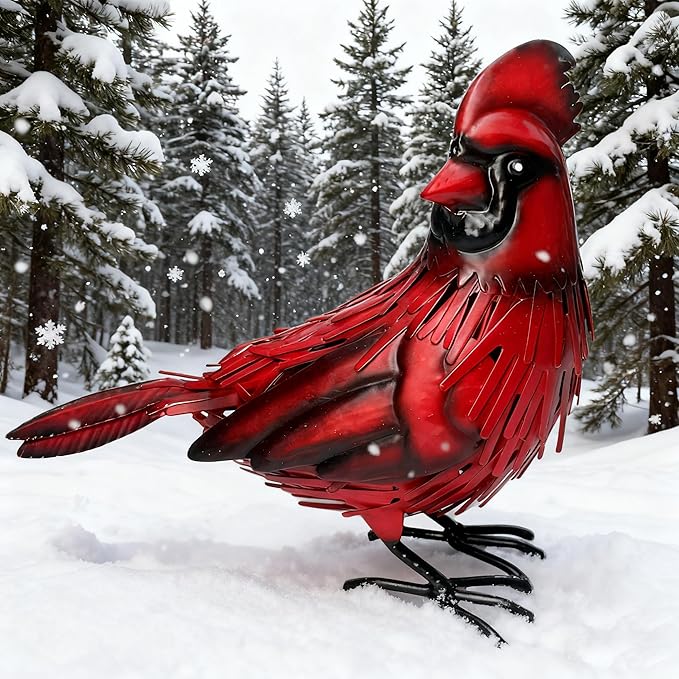 Metal Red Cardinal Garden Decoration Statue Metal Bird Yard Art Red Bird Sculpture for Outdoor Patio & Indoor Home Decor - Gifts for Mom Grandma