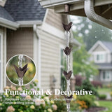 DUSVALLY Rain Chains Metal Flower Decorative Catcher Chain for Gutters Outside Downspout, 7.88 FT Rain Chain Bell for Divert Water, Antique Silver