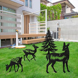 Romart Deer and Pine Tree Decorative Garden Stakes, 4 Pcs Forest Silhouette Metal Garden Stakes for Outdoor Yard Lawn Decor, Christmas for Nature Lovers