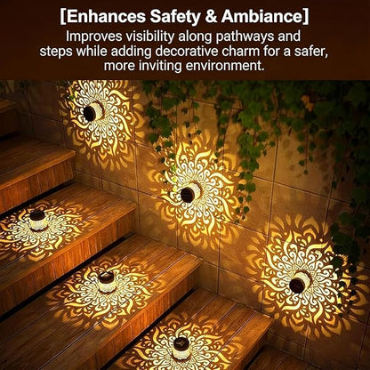 Solar Outdoor Fence Lights Decoration 2 Pack, Solar Wall Step Deck Lights Outdoor Garden Decor with Starlight Theme for Yard Art Porch Patio Backyard