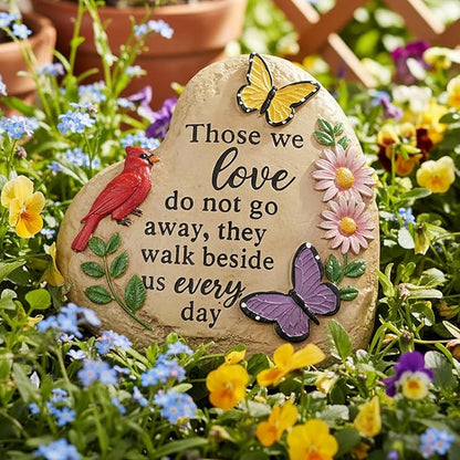 Memorial Garden Stone Cardinal Sympathy Gifts with Butterfly Flowers, in Memory of Loved One Gifts for Mother Father Cemetery Decorations for Grave Waterproof 6 inch