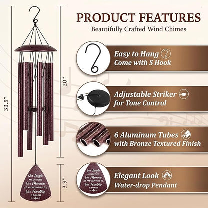 Birthday Gifts for Best Friends Women Men, 33.5" Wind Chimes for Best Friends Forever, BFF Bestie Birthday Gifts for Women Female, Long Distance Friendship Gift for Friend Soul Sister