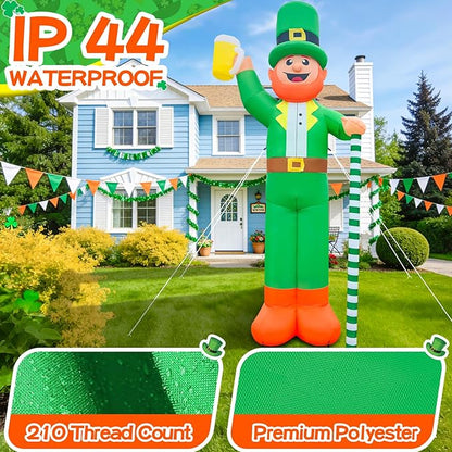 12Ft Giant St. Patrick's Day Blow Up Inflatable Leprechaun Takes a Beer St Patricks Day Inflatable Yard Decorations St Patricks Blow Up Inflatable for Outdoor Garden Lawn Party(with Drawstring Bag)