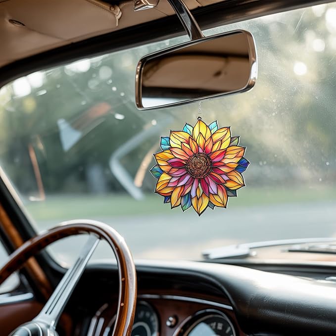 Mandala Sunflower Flower Acrylic Suncatcher, Flower Suncatchers for Window Hangings, Stained Glass Effect Garden Decor, Gift for Mother's Day, Mom, Grandma, Wife, Women