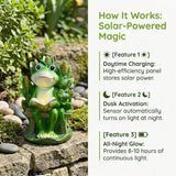 Solar Frog Garden Statue Light - Outdoor Waterproof Resin Frog Figurine with Auto Glow for Patio, Yard, Lawn Decor