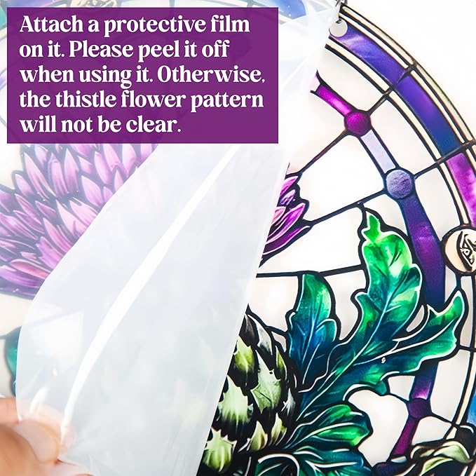 2 Pack Acrylic Thistle Window Hanging, 8in Scottish Symbol Stained - Style Decor, Suncatcher Ornament for Home Wall & Window, Ideal Gift for Celtic Culture Lover