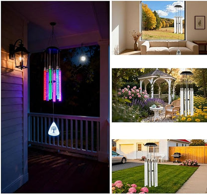 Solar Wind Chimes for Outside, 6 LED Tubes Color Changing Outdoor Clearance Unique Garden Decor Colorful Patio, Gifts for Her/Him Gift Version(37" Long)