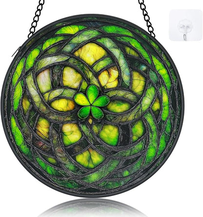 Stained Glass Windows Hanging - 6.3 Inch Shamrock Suncatcher, St Patricks Day Decorations for Window Home Door Wall Garden Outdoor and Mother's Day Birthday, Irish Gifts for Adults Women Men Mom