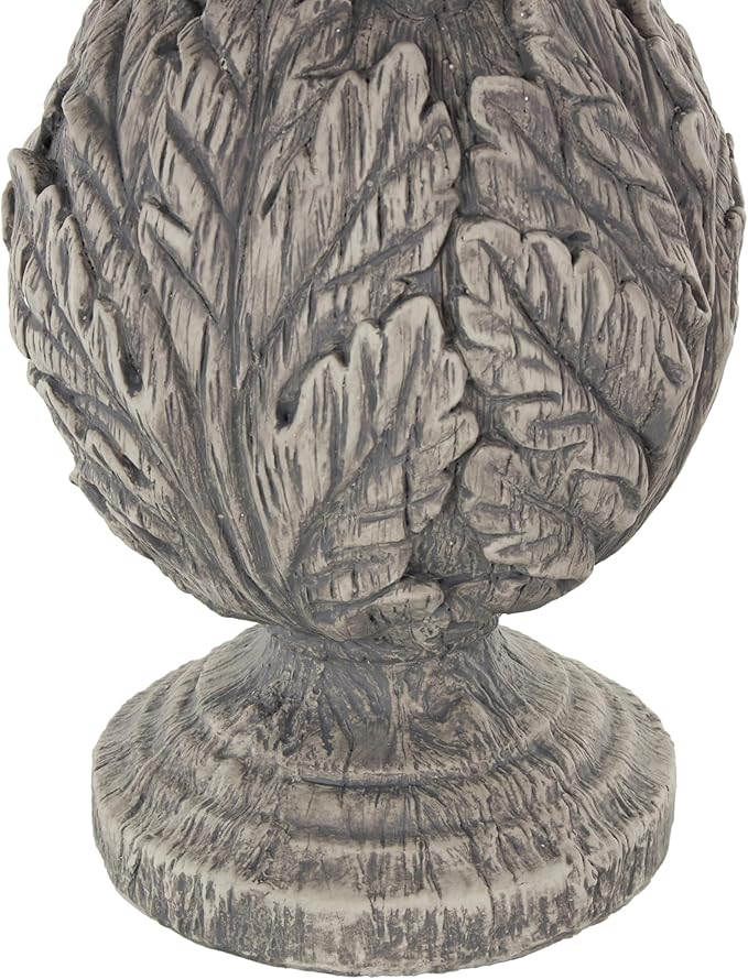 Deco 79 Polystone Rabbit Textured Sculpture with Leaf Covered Round Base, 8" x 8" x 20", Gray