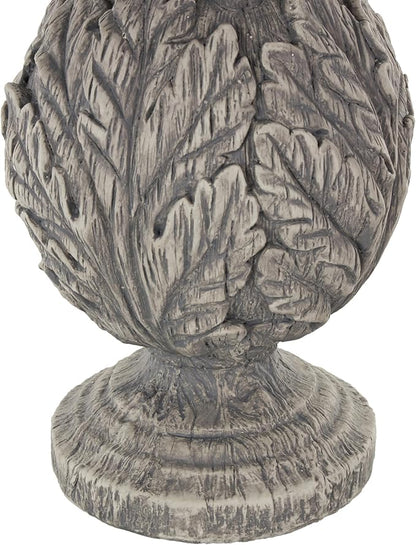 Deco 79 Polystone Rabbit Textured Sculpture with Leaf Covered Round Base, 8" x 8" x 20", Gray