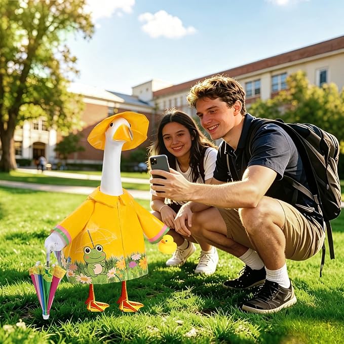GJL Porch Goose Raincoat Outfit Fits 23 Inch Plastic Cement Goose Statue, Lawn Goose Clothes Set with Umbrella and Hat for Spring Summer Outdoor Yard Garden Decor