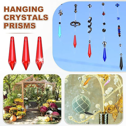 M METERXITY 10-Pack Crystal Icicle Prisms, 53mm/2.09 Inch Chandelier Pendant Maker Hanging Crystals Chandelier Prisms for Home/Windows/Garden/DIY Decoration[Dark Red]